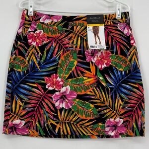 Rafaella Women's Floral Leaf Mini Skirt short- Black, Pink, Orange, Green, Blue